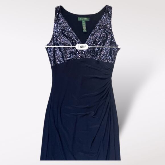 Ralph Lauren Women’s Navy Sequined V-Neck Midi Sheath Dress Size 2 Party Gala - Picture 4 of 5